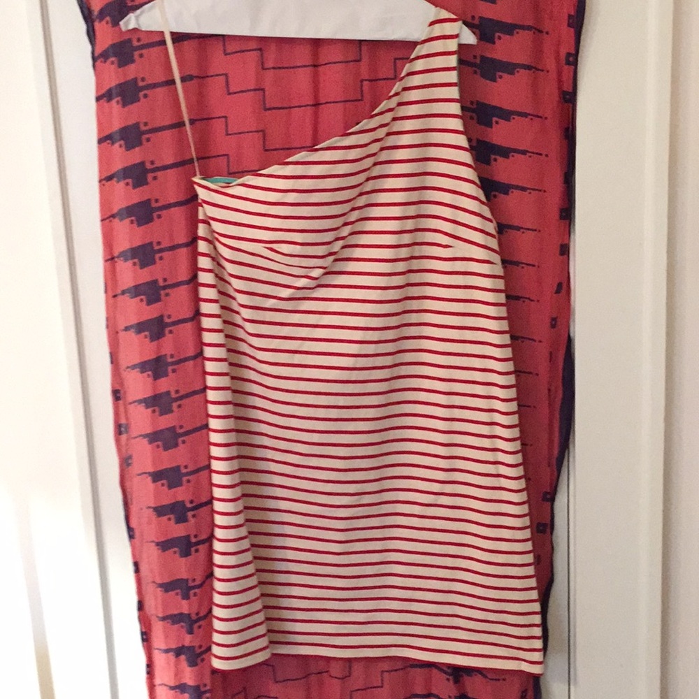 Red striped Anthropologie one-shoulder dress